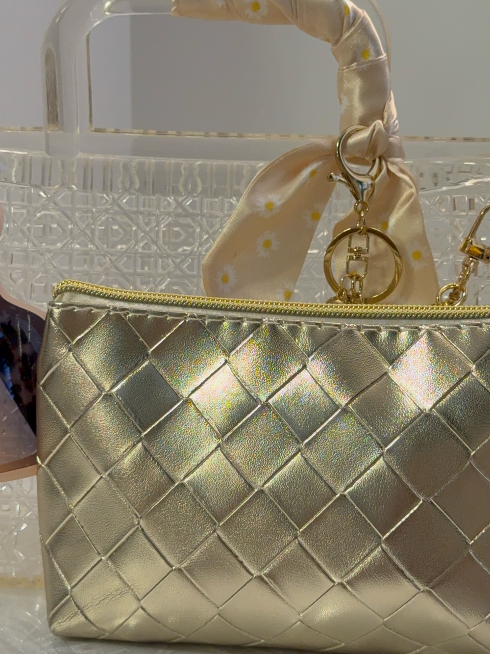 Gold Mini Jelly tote with gold wristlet and Jessica Simpson sunglasses - Picture 10 of 12
